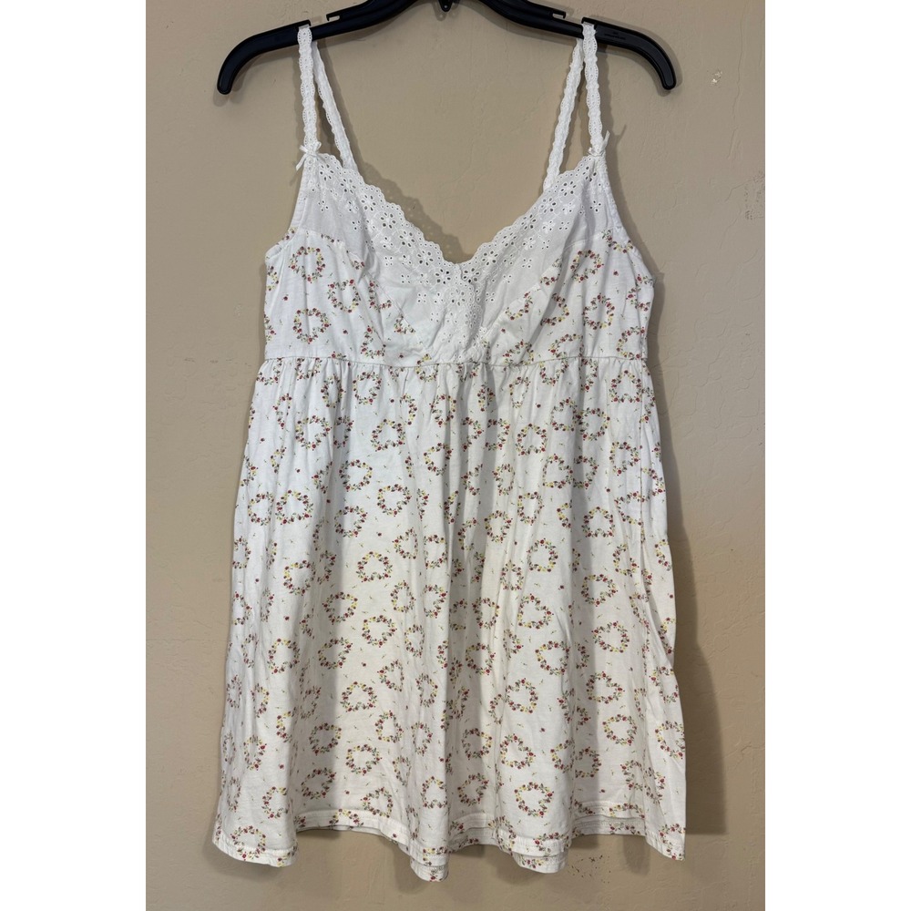 High Sierra Intimates Nightgown Chemise‎ Top Women M Babydoll Floral Eyelet Y2K